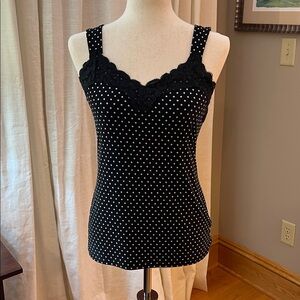 WHBM Black and White Polka Dot Satin & Lace Cami